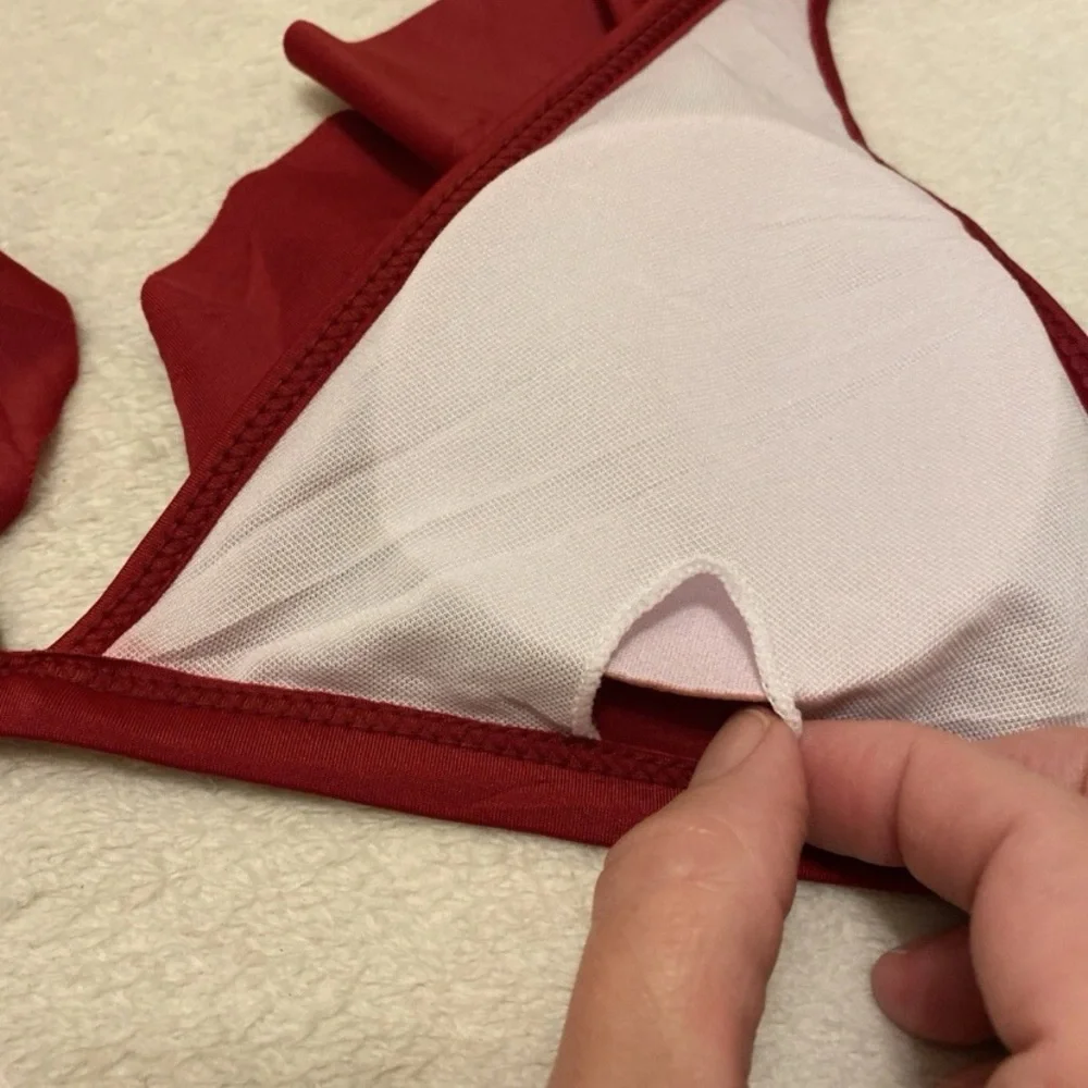 SHEIN Ruffled Dark Red Bikini Top